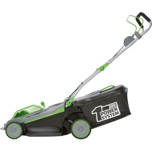 LUX-TOOLS Akumulatorowa kosiarka A-RM-2x20/43 zestaw z akumulatorem, szerokość koszenia 43 cm i kosz na trawę.