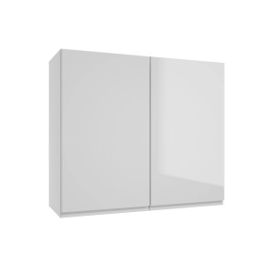 Biała szafka wisząca jako część zestawu mebli kuchennych.