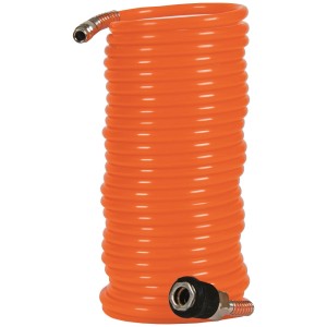 Wąż spiralny Einhell, 8 m, pomarańczowy, ze złączką i wtyczką do kompresorów.