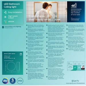 Philips Plafon LED DORIS 17W 4000K 1700lm IP44 śr. 31,3 cm biały