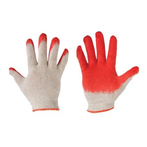 Rękawice robocze t.b.t. z czerwoną powłoką dla lepszego chwytu.