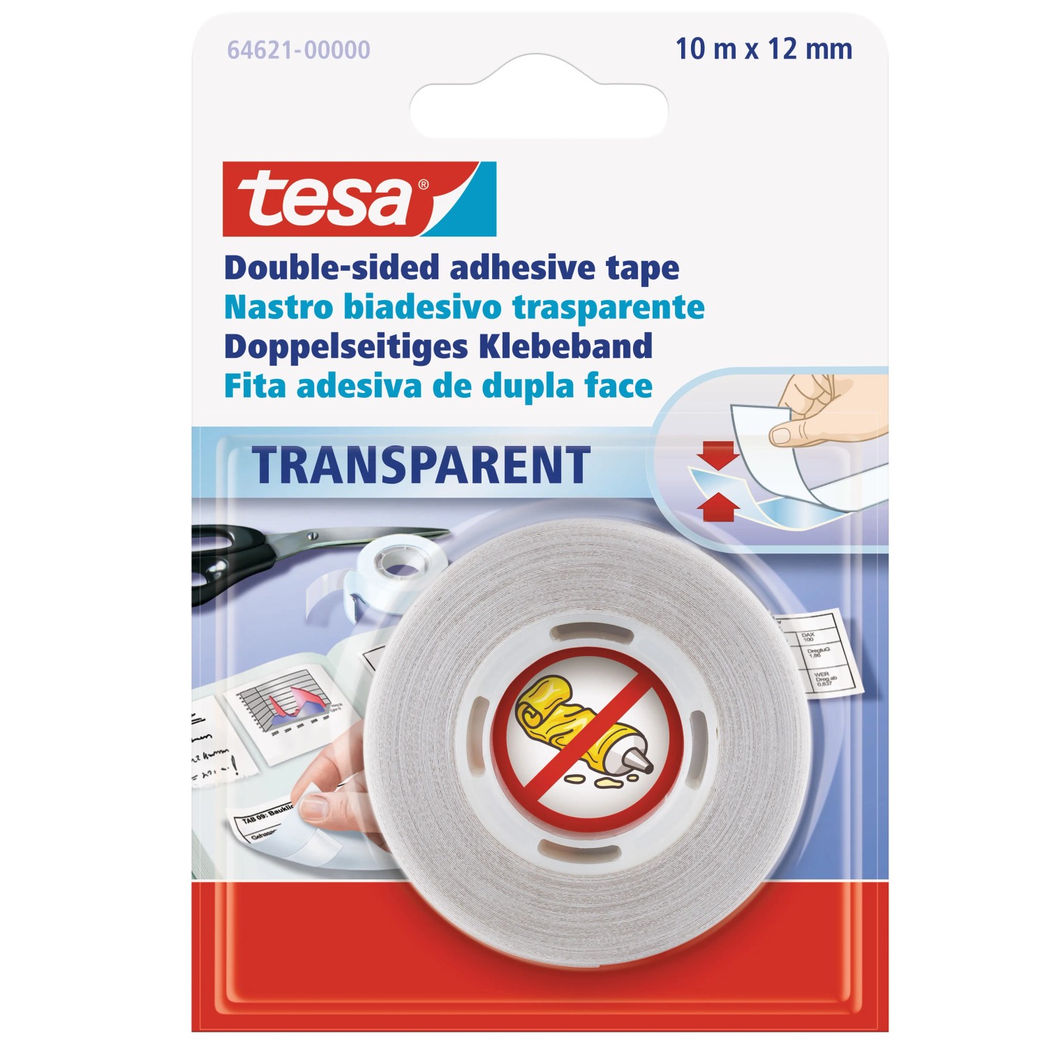 Tesa Przezroczysta taśma dwustronna, rolka 10 m x 12 mm.
