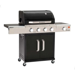 Landmann Grill gazowy Triton PTS 4.1, czarny, z 4 palnikami i palnikiem bocznym.