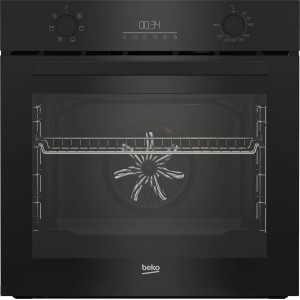 Czarny piekarnik do zabudowy t.b.t. z wyświetlaczem cyfrowym i funkcją termoobiegu.