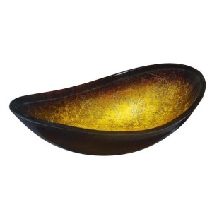 Złota umywalka nablatowa t.b.t. w kształcie liścia do łazienki.