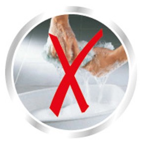 Symbol: Ręce wykręcające ścierkę z czerwonym krzyżem. Nieodpowiednie.