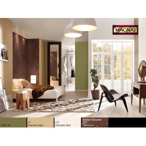 Sypialnia w odcieniach brązu i zieleni z farbami do ścian. Paleta kolorów dla Kolorowe farby do ścian.