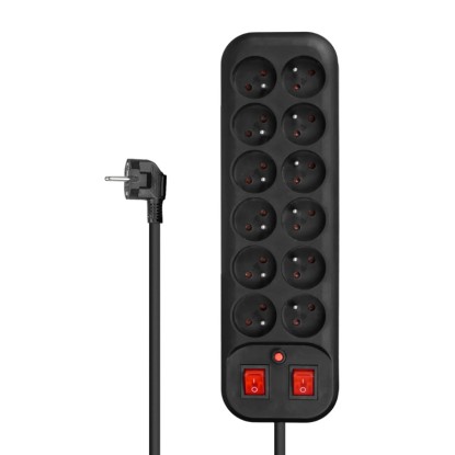 DPM Przedłużacz 12-gniazdkowy Z/U i ochroną przeciwprzepięciową 1,8m czarny