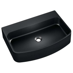 Czarna umywalka nablatowa t.b.t. w nowoczesnym stylu.