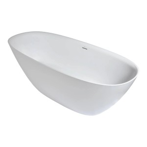 Wolnostojąca wanna w kolorze białym, owalny kształt.