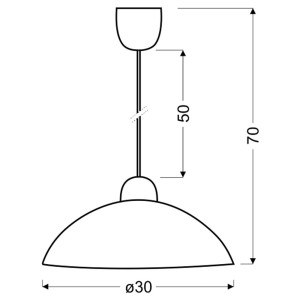 Rysunek techniczny lampy wiszącej t.b.t. z wymiarami.