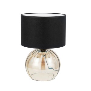 Lampa stołowa z czarnym abażurem i złotą szklaną podstawą. Dekoracyjna lampa do salonu.