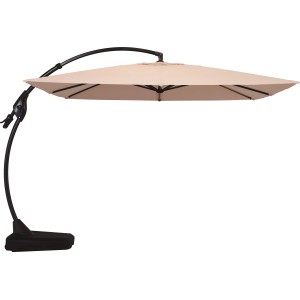 Beżowy parasol wiszący Peoria, 300x300 cm, z korbą i ochroną UV 50+.