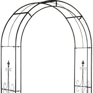 Czarny metalowy łuk różany, wysokość 240 cm, podpórka dla roślin ogrodowych.