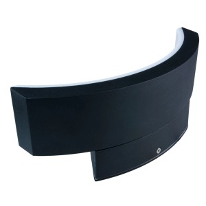 Nowoczesny kinkiet zewnętrzny LED w kolorze czarnym, o zakrzywionym kształcie.