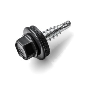 Wkręt do blachy t.b.t. z łbem sześciokątnym i podkładką uszczelniającą.