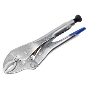 Szczypce zaciskowe LUX Gripzange 250 mm Comfort ze stali chromowo-wanadowej, chromowane z niebieską rączką.