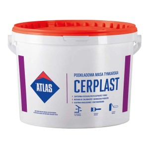 Wiadro gruntu głęboko penetrującego Atlas Cerplast, biały grunt z czerwoną pokrywą.