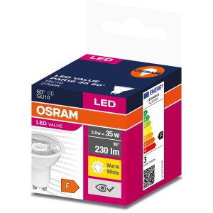 Żarówka LED GU10 OSRAM w pudełku, ciepła biel, 230 lumenów, 2,8W. Energooszczędna.