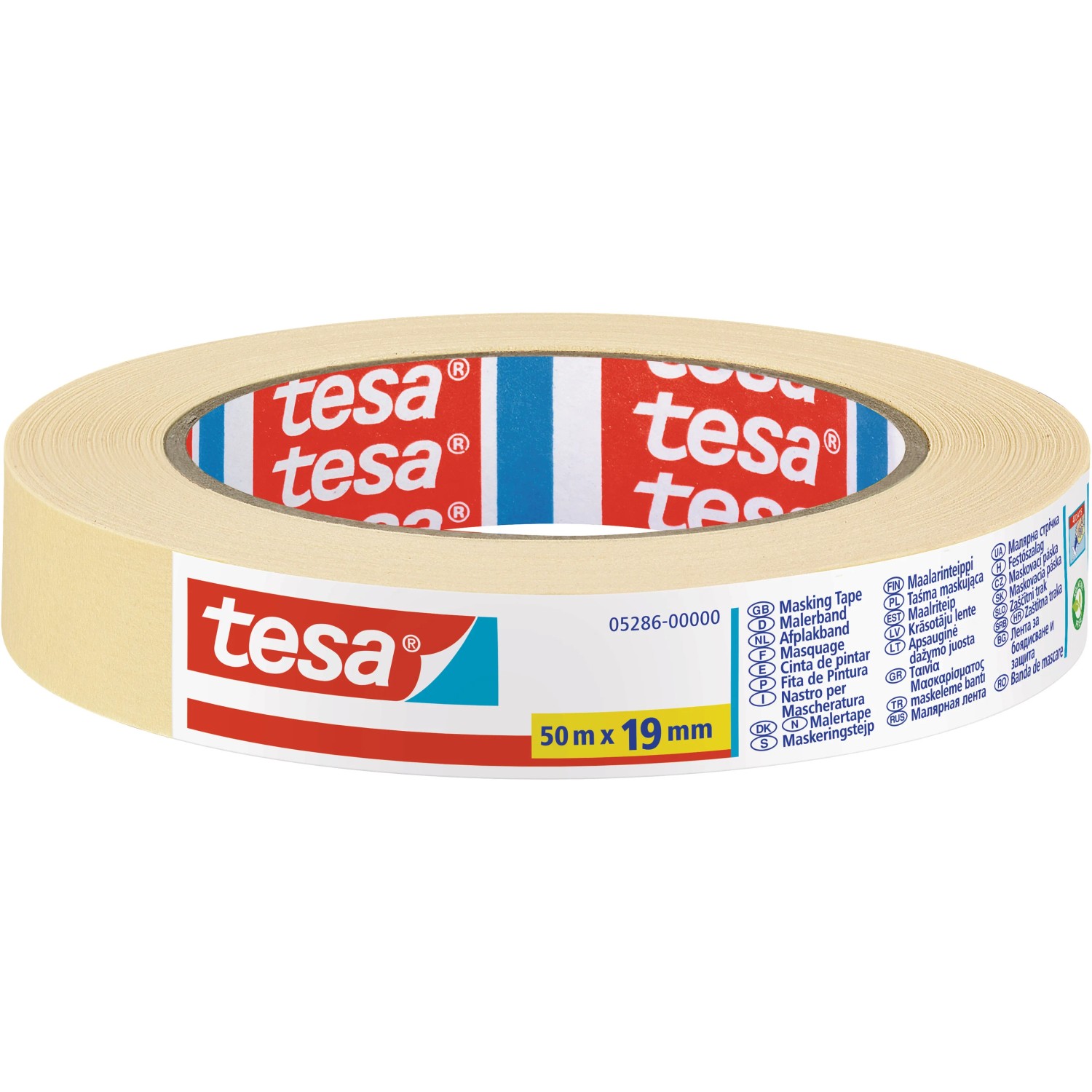 Taśma malarska Tesa, rolka 50 m x 19 mm, do czystych krawędzi malarskich.