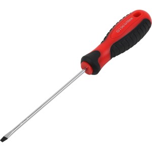 Wkrętak płaski (3,5 mm x 100 mm) z czerwono-czarną rękojeścią do wkręcania.