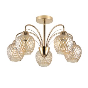 Candellux Lampa wisząca TOBIAS złota 5xE27 40W klosz bursztynowy