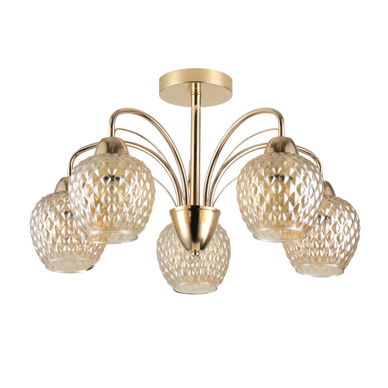 Candellux Lampa wisząca TOBIAS złota 5xE27 40W klosz bursztynowy