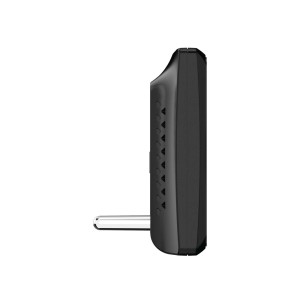 Czarna stacja pogodowa t.b.t. z profilu, widok szczegółowy.