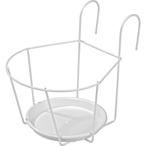Biały hakowy uchwyt na doniczkę, Ø 20 cm, metalowy z podstawką.