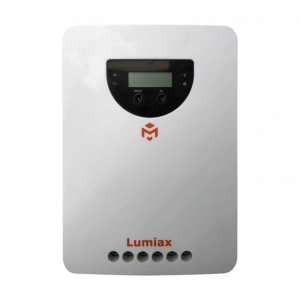 Biały falownik fotowoltaiczny t.b.t. z wyświetlaczem i złączami.