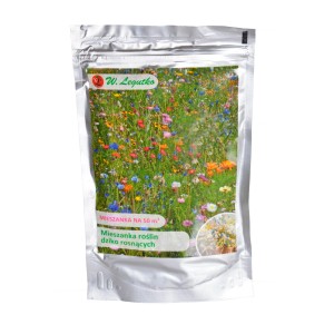 Opakowanie mieszanki nasion kwiatów na kolorową łąkę kwiatową.