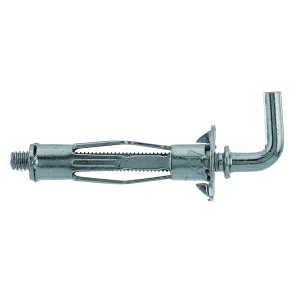 Metalowy kołek rozporowy do płyt gipsowych Fischer HM 5x65 z hakiem kątowym.