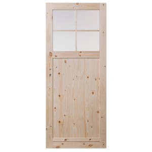 Drewniane drzwi wewnętrzne z szybą, sosna naturalna, model t.b.t.