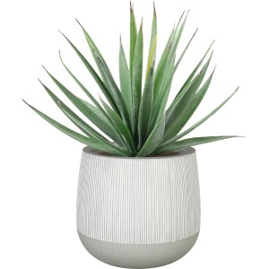 Biała, okrągła doniczka Ficonstone (Ø 39 cm) z zieloną rośliną, odpowiednia do użytku wewnątrz i na zewnątrz.