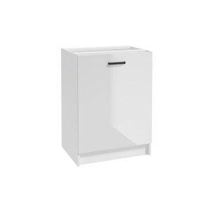 Biała szafka dolna do zestawu mebli kuchennych z czarnym uchwytem.