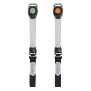 Dwie opaski/lampki t.b.t. ze światłem zielonym i pomarańczowym dla lepszej widoczności.