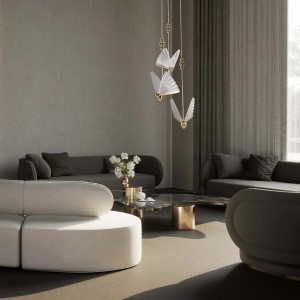 Nowoczesna lampa wisząca LED z kloszami w kształcie motyli.