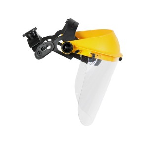 Żółta osłona twarzy z regulowanym pałąkiem na głowę do akcesoriów do glebogryzarek.