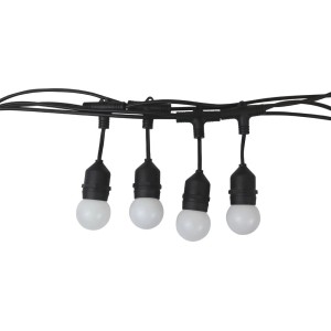 Dekoracyjny łańcuch świetlny zewnętrzny z czterema okrągłymi, białymi żarówkami.