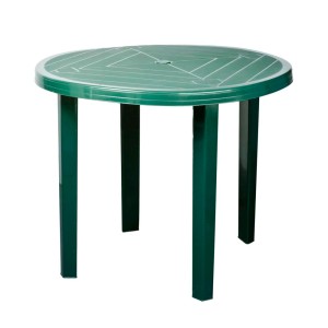 Zielony, okrągły stół ogrodowy z tworzywa sztucznego.