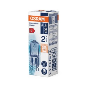 Żarówka Osram G9 rurkowa 40W, 490lm, 2700K. Żaroodporna lampa do piekarnika w biało-pomarańczowym opakowaniu.