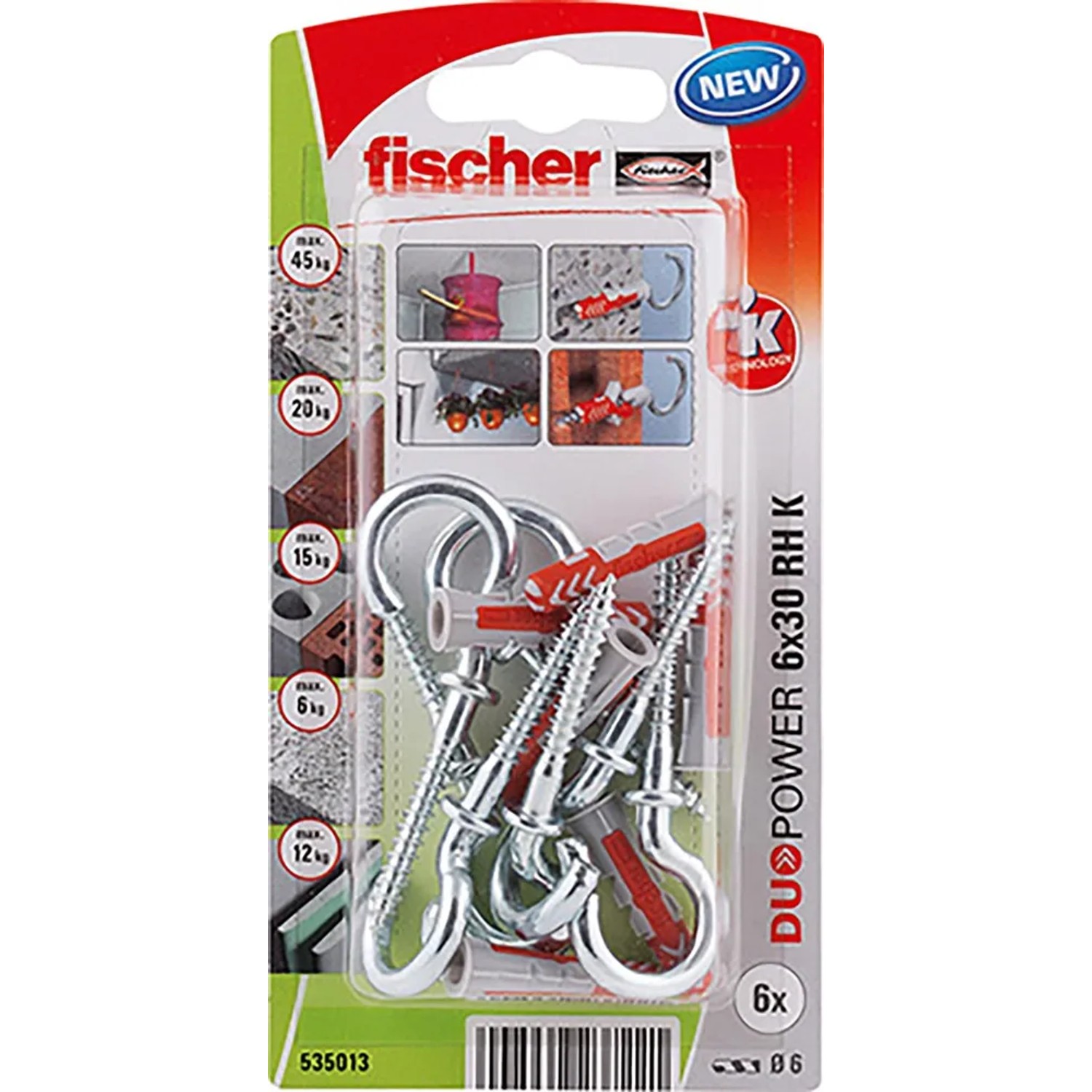 Fischer Kołek uniwersalny DP+hak 6x30 6szt
