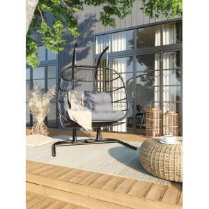 2-osobowy fotel wiszący Wilno ze stelażem czarno-naturalno-szarym na taras lub balkon.