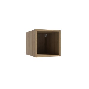 Kwadratowa półka ścienna t.b.t. w wyglądzie drewna.