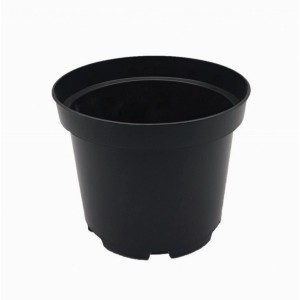 Czarna plastikowa doniczka do kwiatów do roślin domowych i ogrodowych.