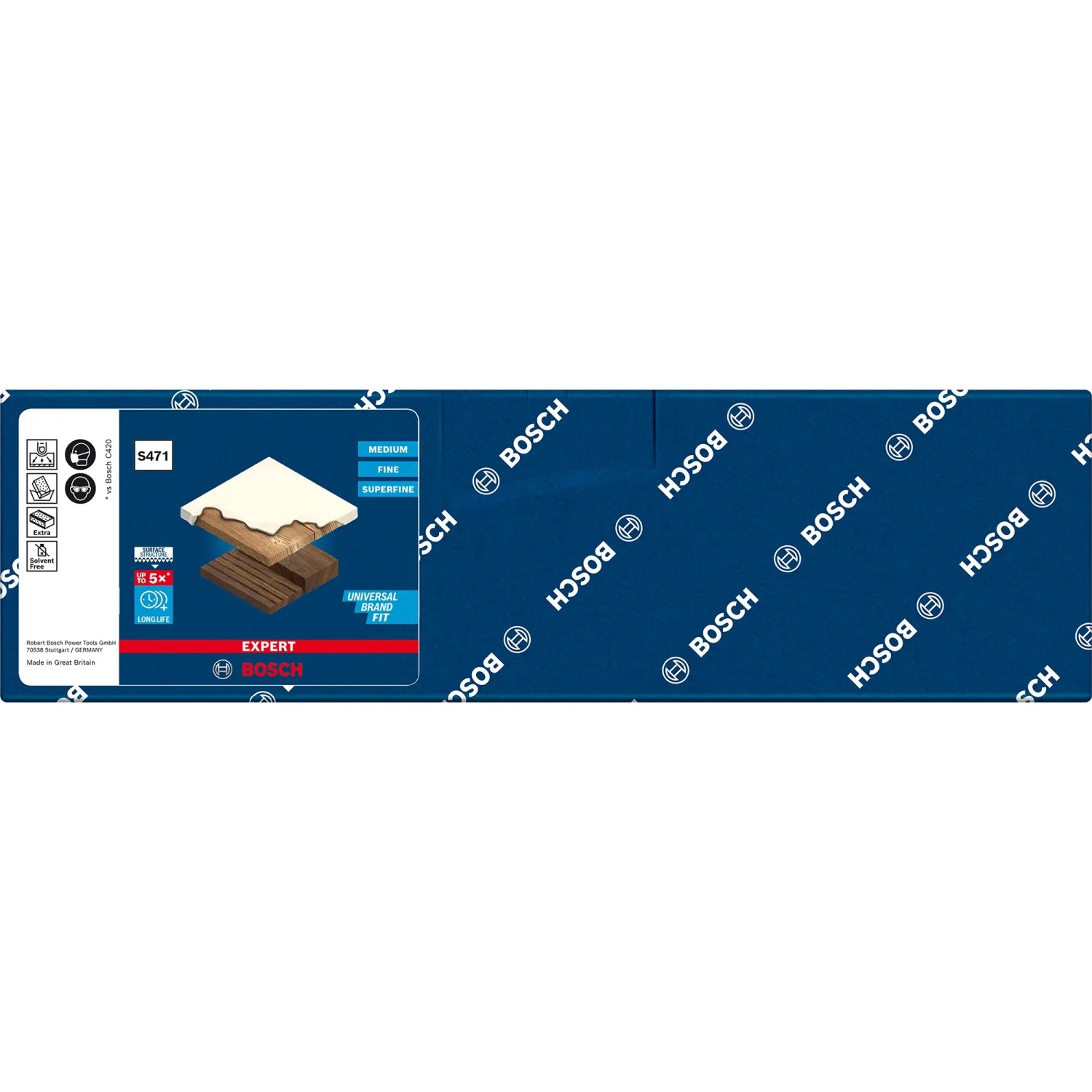 Gąbka ścierna Bosch Expert S471, super drobnoziarnista, 69x97x26mm. Materiał ścierny do dokładnego szlifowania.