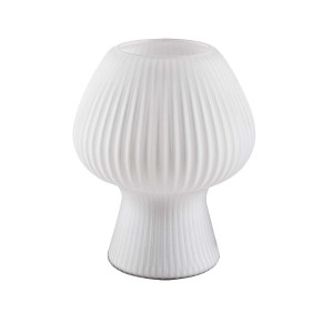 Biała lampa stołowa t.b.t. w kształcie grzyba do dekoracyjnego oświetlenia.
