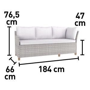 Zdjęcie przedstawiające wymiary zestawu mebli ogrodowych.