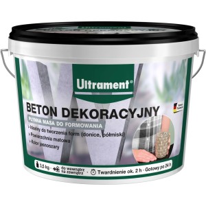 Wiadro z dekoracyjną masą betonową Ultrament, idealne do formowania kształtów. Szukaj zaprawy.