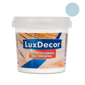 Szpachla do drewna LuxDecor w kolorze białym, w wiadrze. Masa szpachlowa do naprawy drewna.